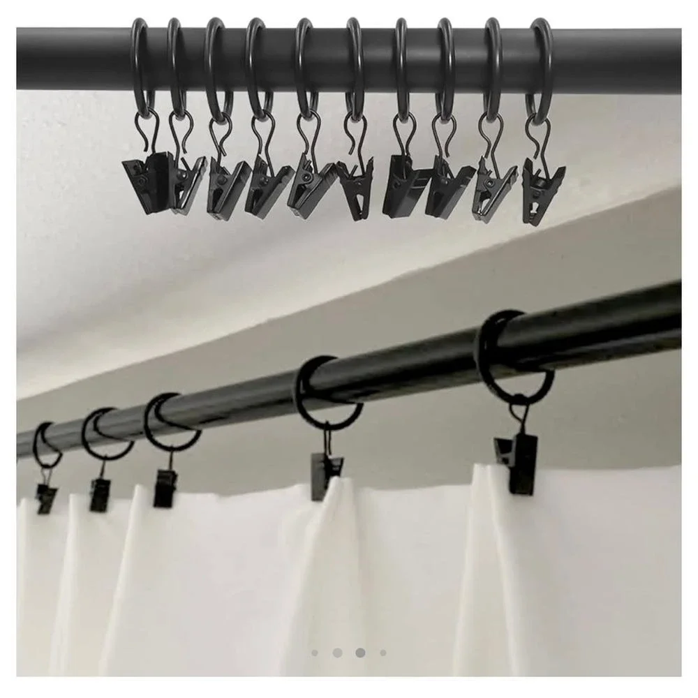 21 Pack Black Curtain Rings with Clips, Curtain Hooks Hangers‎ Clip Rings